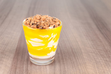 mascarpone cream dessert with peach and cookies