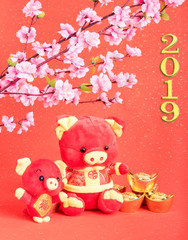 Tradition Chinese cloth doll pig,2019 is year of the pig,Chinese characters translation: 