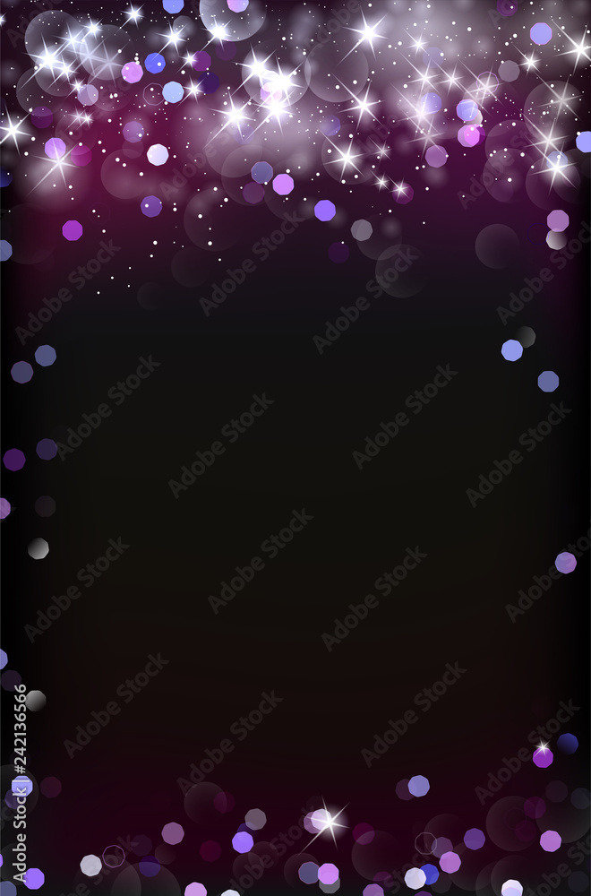 Wall mural dark background with shiny blurred bokeh lights and copy space
