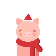 Symbol of the year 2019. Little cute pig with pink cheeks, isolated on a white background, used for posters, banners, etc.