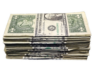 USA one dollar bill bank notes cut out and isolated on a white background