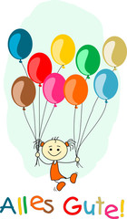 Fototapeta na wymiar Mädchen mit bunten Luftballons - Alles Gute!