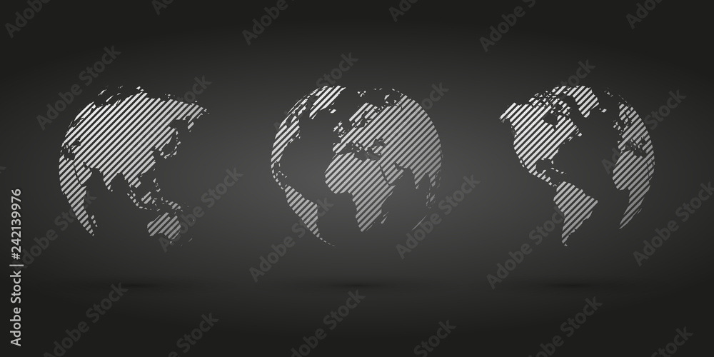 Canvas Prints gray hatched globe simple icon on black background
