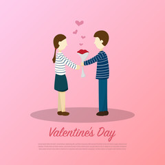 Romantic man give a flower to woman.Valentine’s day festival.Cute cartoon vector illustration