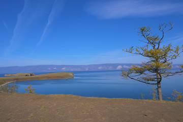 Beautiful view of Lake Baikal Olkhon Island in a sunny day, Irkutsk Russia
