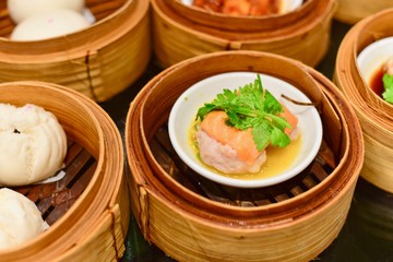 Chinese Dim Sum in Bamboo Steamers