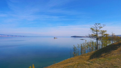 Beautiful view of Lake Baikal Olkhon Island in a sunny day, Irkutsk Russia