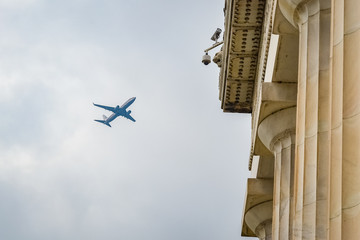 Airplane landing from the lincoln memorial, Washington D.C, United States of America
