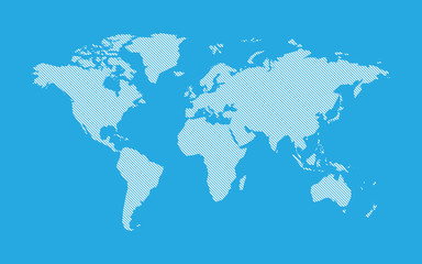 blue hatched map of the world line style