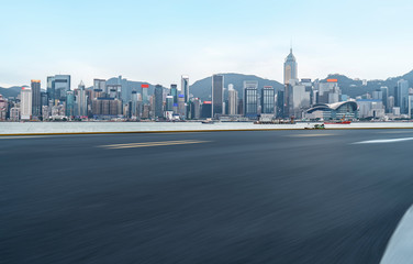 Air highway asphalt road and office building of commercial building in modern city