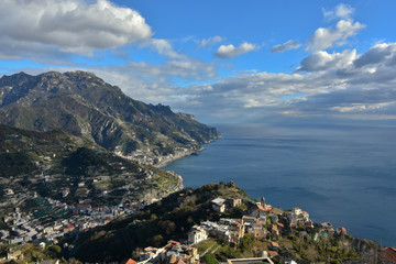 The mountain and the sea form a beautiful landscape on the Amalfi coast, in Italy.