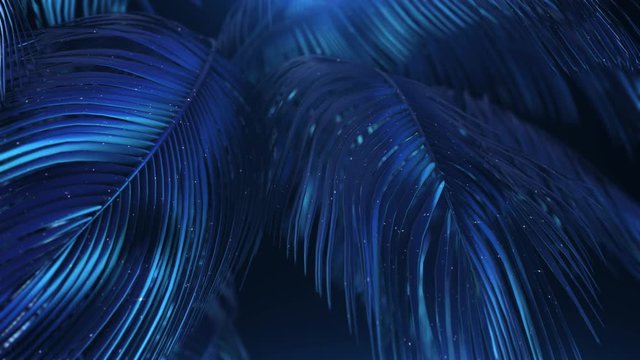 Blue-violet abstract palms with glitter