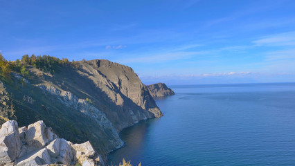 Fototapeta premium Beautiful view of Lake Baikal Olkhon Island in a sunny day, Irkutsk Russia