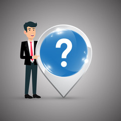 Question mark location pin with businessman