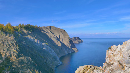 Beautiful view of Lake Baikal Olkhon Island in a sunny day, Irkutsk Russia