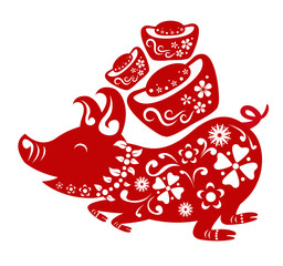 Happy chinese new year 2019. Year of the pig. Vector illustration design.