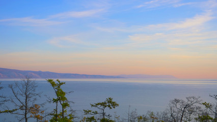 Elegant pastel colorful sky in Baikal Lake, Olkhon Island Russia