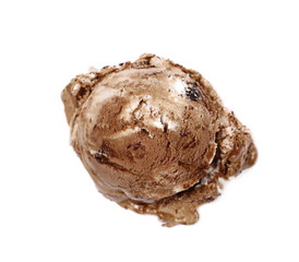  Chocolate ice cream ball isolated on white, top view 