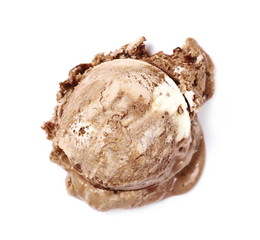  Chocolate ice cream ball isolated on white, top view 