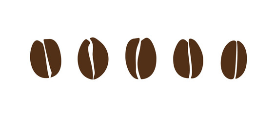 Dark brown coffee bean set. Isolated coffee beans vector icons.