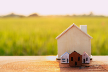 Obraz na płótnie Canvas Small house with field background. Home saving concept.