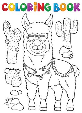 Coloring Book Llama With Sunglasses 1