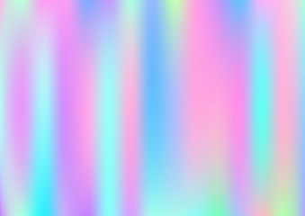 Hologram Magic Dreamy Vector Background. Rainbow Girlie Iridescent Gradient, Holographic Fluid Poster Wallpaper. Bright Pearlescent Hologram Fairy Cool Web Banner. Modern Tech Music Sound.