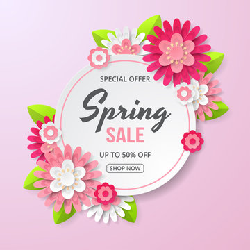 Spring sale banner with beautiful flower. Can be used for template, banners, wallpaper, flyers, invitation, posters, brochure, voucher discount. Vector illustration