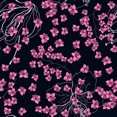 Realistic isolated seamless flower pattern. Vintage set. Wallpaper. Hand drawn. Vector illustration. Abstract flower drawing.