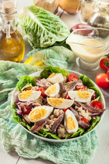 Nicoise Salad with tuna, anchovy, eggs and tomatoes