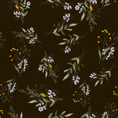 Seamless vector illustration for fashion, fabric. Scarf prints. Bohemian flowers pattern, floral hand drawn mix.