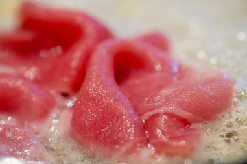 Close up of raw fresh slice pork pot