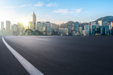 Air highway asphalt road and office building of commercial building in modern city