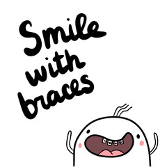 Smile with braces hand drawn illustration with cute marshmallow