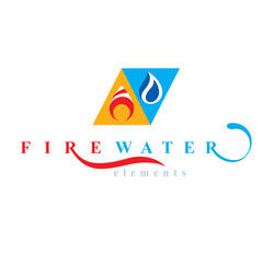 Nature elements balance conceptual emblem for use as marketing design symbol. Fire and water harmony.