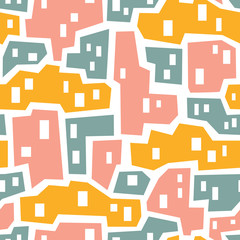 vector seamless background patterns in Scandinavian style,cartoon cute houses  and elements for fabric design, wrapping paper, notebooks covers