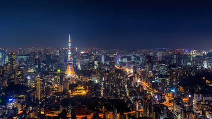 Fotobehang Panorama of Tokyo cityscape at night, Japan. © tawatchai1990