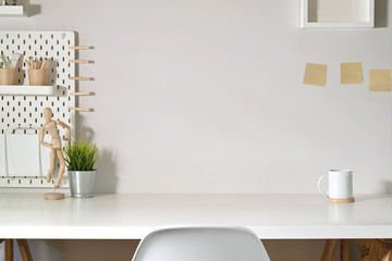 Obraz na płótnie Canvas Modern minimalist desk workspace table and copy space