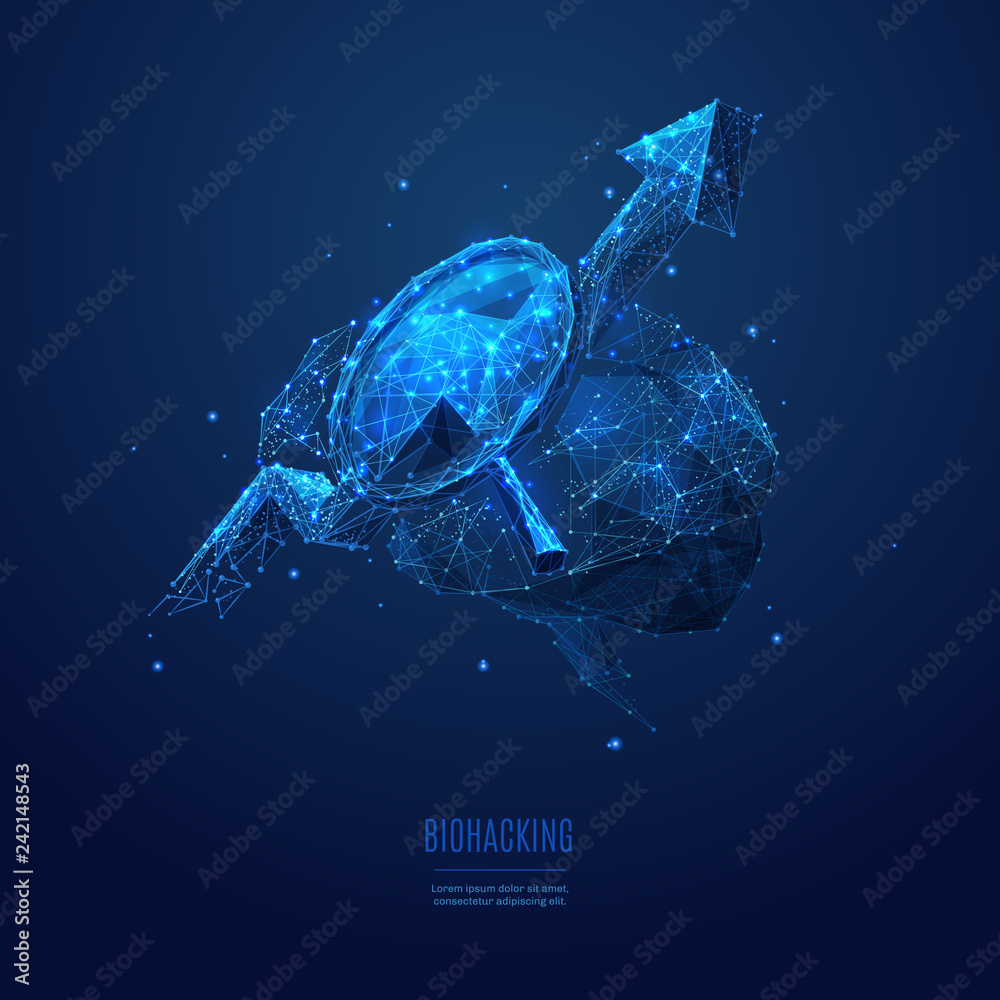 Poster magnifying brain arrow up low poly