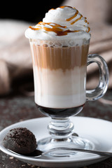 Caramel latte coffee and dark chocolate cookie