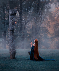 young fairy came to worship the great old sacred stone, dressed in an amazing velvet blue...