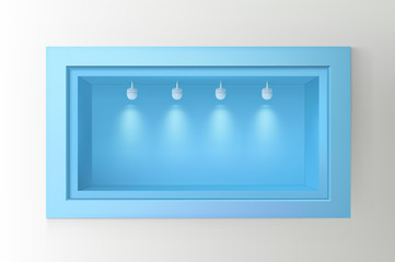 Showcase with light sources. Illustration isolated on background. Graphic concept for your design