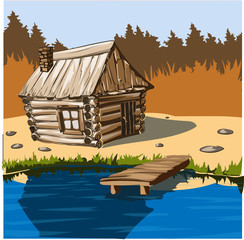 wooden house on the lake for recreation and fishing
