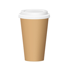 Empty coffee cup craft paper template isolated on white background.