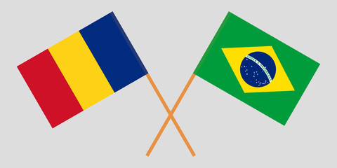 Romania and Brazil. The Romanian and Brazilian flags. Official proportion. Correct colors. Vector