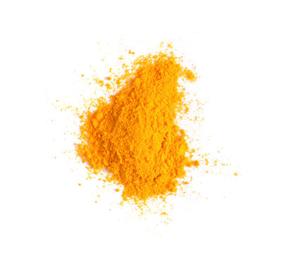 Turmeric (Curcuma) Powder Pile Isolated On White Background, Top View