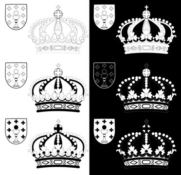 Crown of Galicia black and white illustration. Vector illustration.