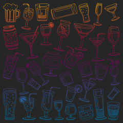 Vector set of popular cocktails for the menu. Doodle style icons.