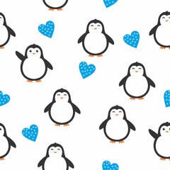 Naklejka premium Cute penguin seamless pattern 