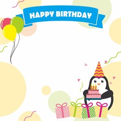 Birthday card design template with cute penguin vector 